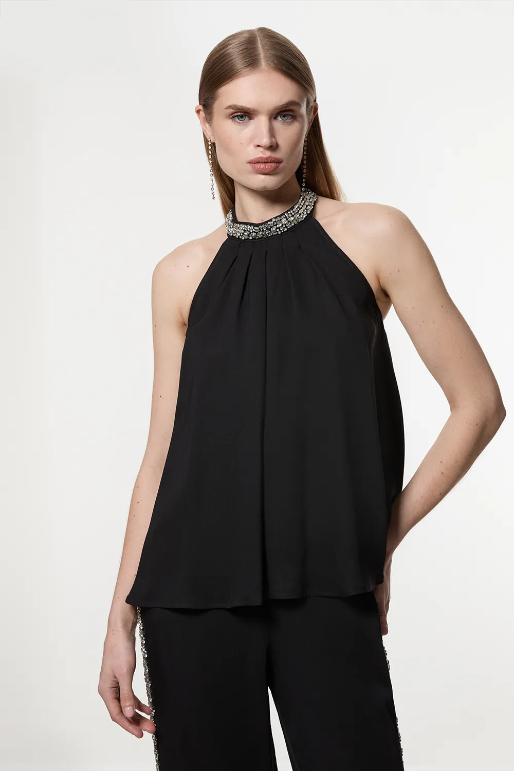 Hand Embellished Cady Halter Neck Blouse BKK22996