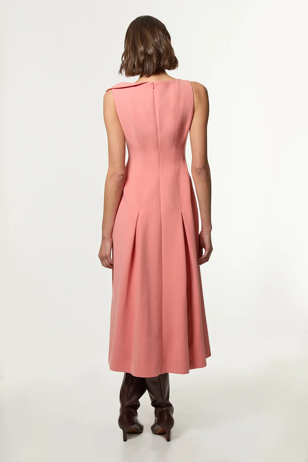 Compact Stretch Asymmetric Neck Tailored Full Skirted Dress BKK23006