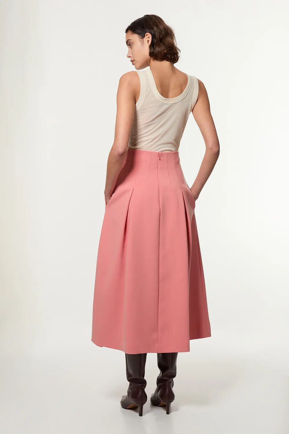Compact Stretch Tailored Seam Detail Prom Full Skirt BKK23009