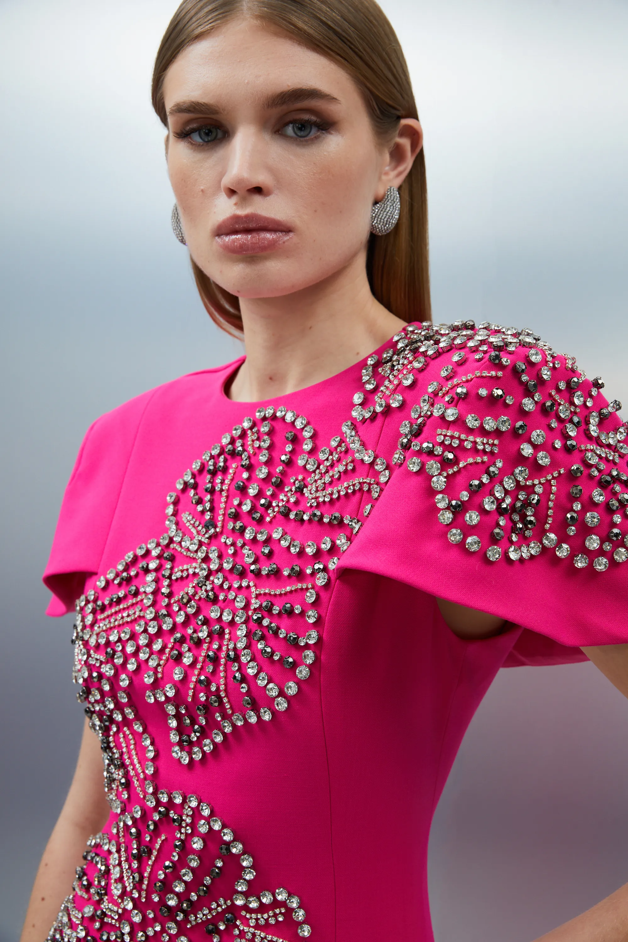 Petite Placed Floral Crystal Embellished Tailored Cape Maxi Dress BKK23010