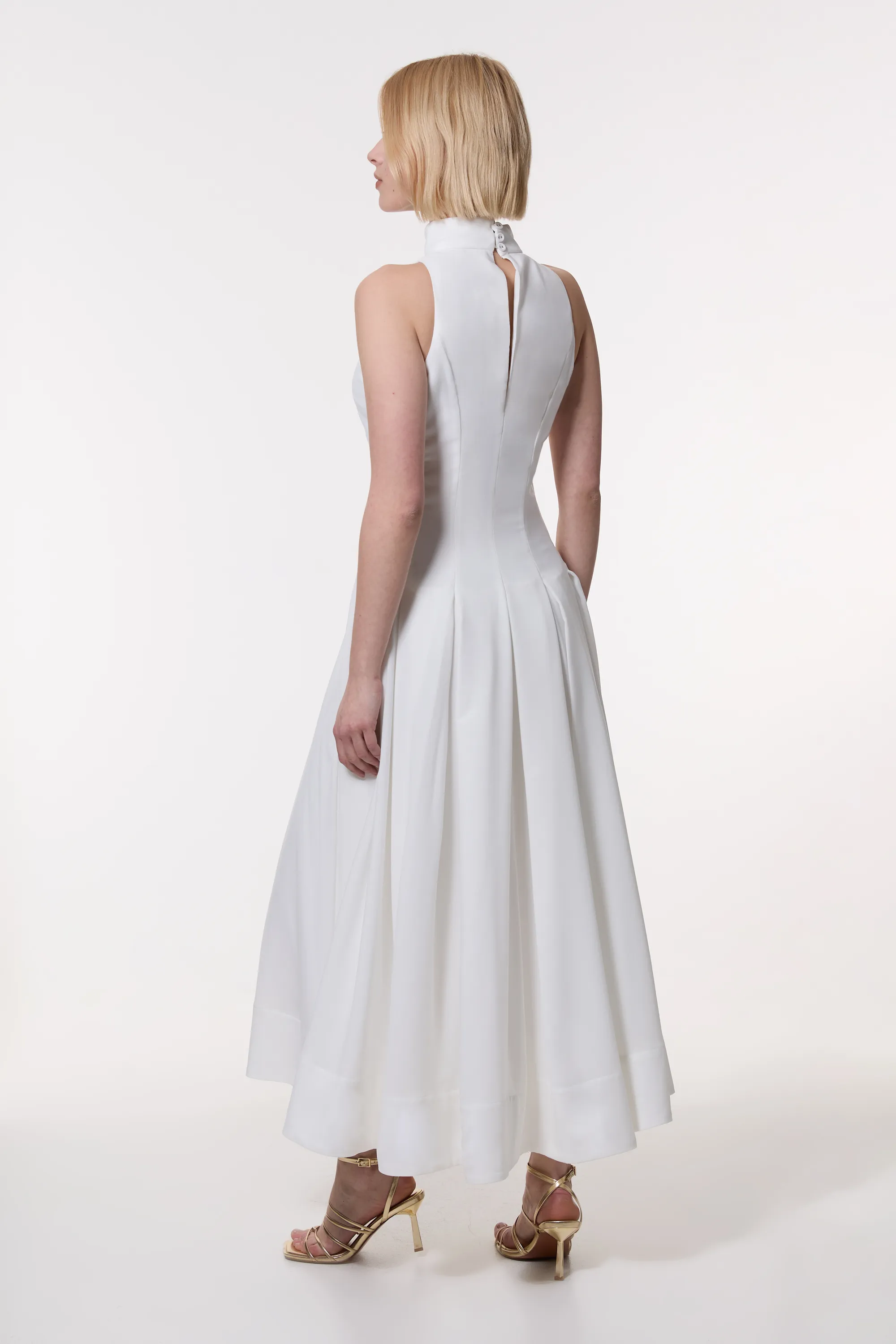 Halter Neck Pleated Woven Maxi Dress BKK23184