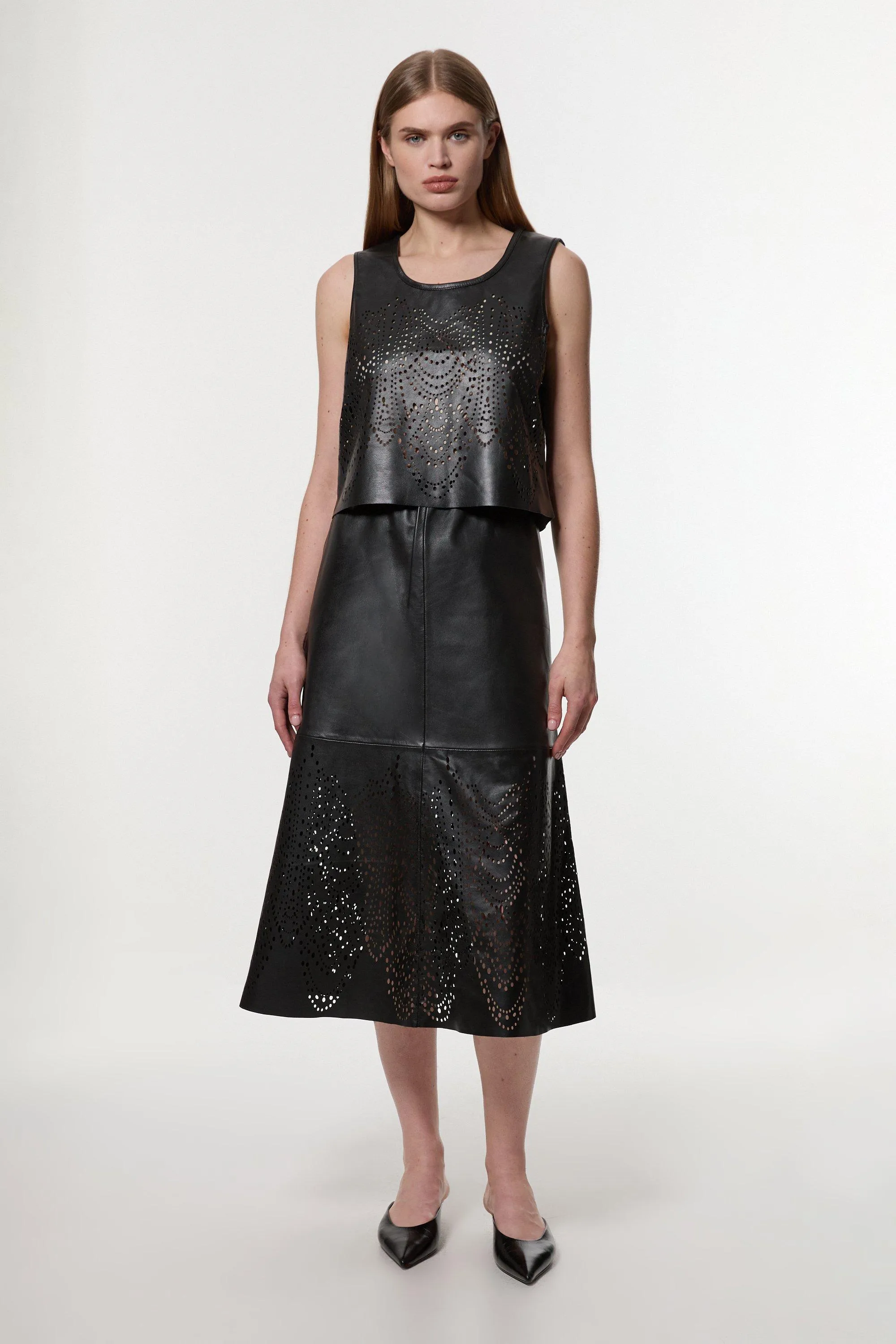 Amelia Graham Leather Cutwork Tailored Shell Top BKK23342 6 Amelia Graham Leather Cutwork Tailored Shell Top BKK23342