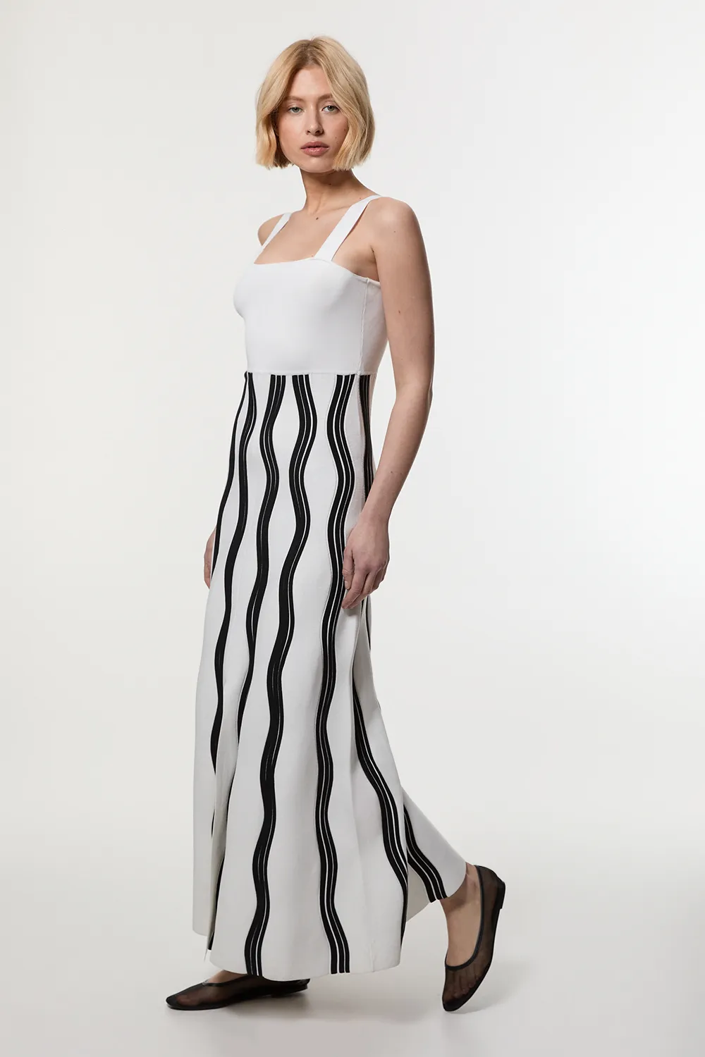 Contrast Wave Knit A-Line Knitted Strappy Dress BKK23345 5 Contrast Wave Knit A-Line Knitted Strappy Dress BKK23345