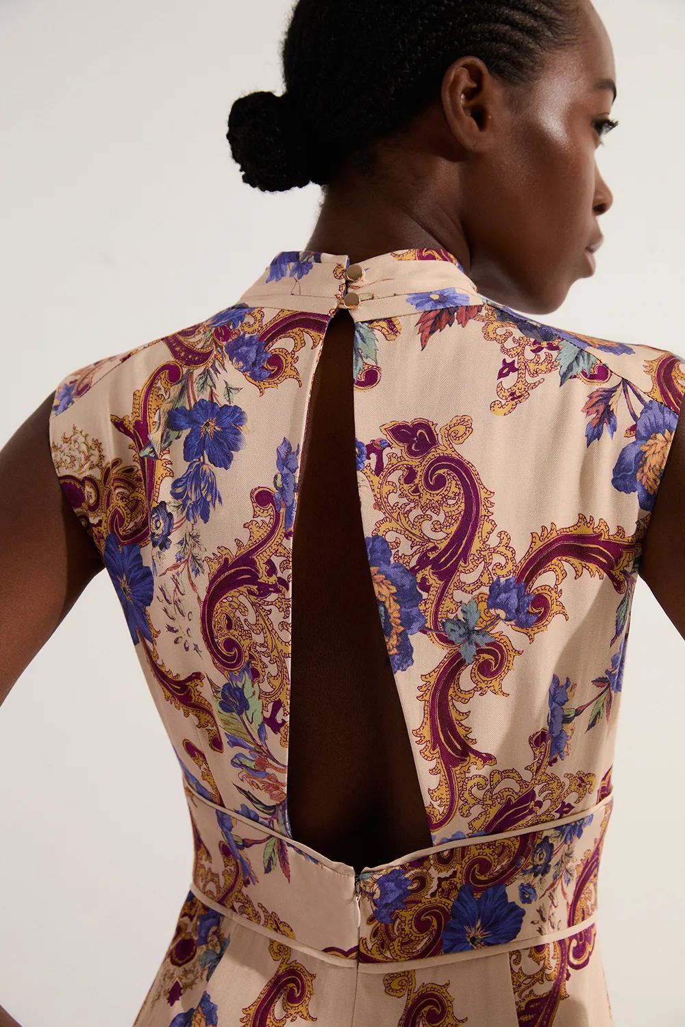 Premium Viscose Linen Paisley Border Print Woven Jumpsuit BKK23348