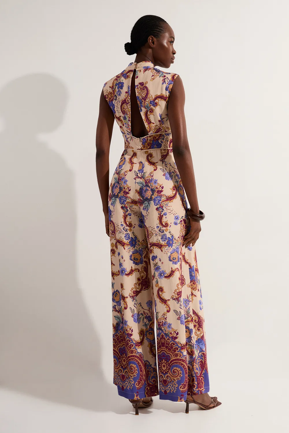 Premium Viscose Linen Paisley Border Print Woven Jumpsuit BKK23348