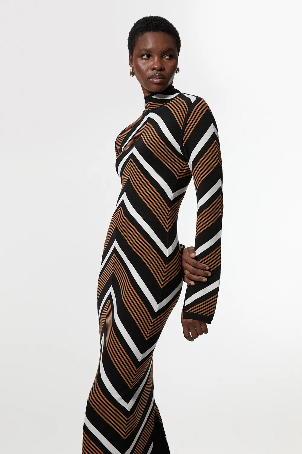 Contrast Stripe Detail Knitted Maxi Dress BKK23362 3 Contrast Stripe Detail Knitted Maxi Dress BKK23362