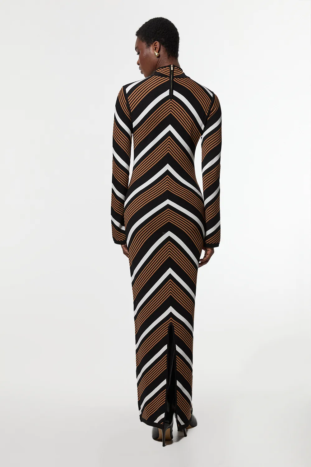 Contrast Stripe Detail Knitted Maxi Dress BKK23362 6 Contrast Stripe Detail Knitted Maxi Dress BKK23362