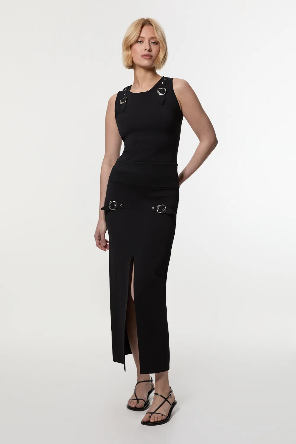 Buckle Trim Knitted Skirt BKK23363