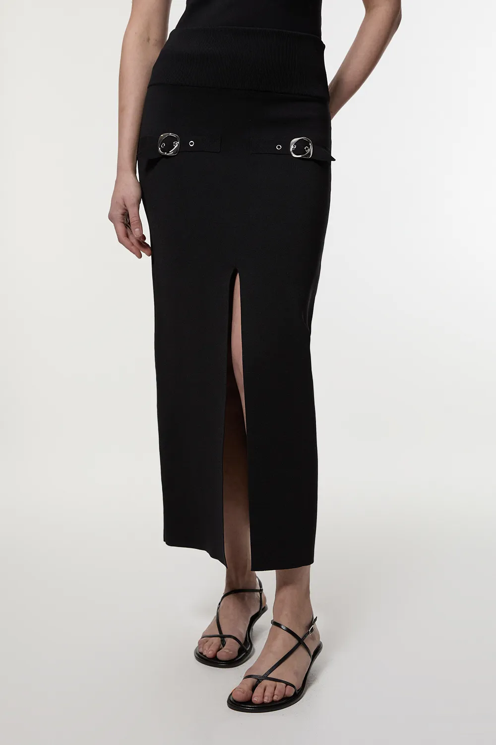 Buckle Trim Knitted Skirt BKK23363