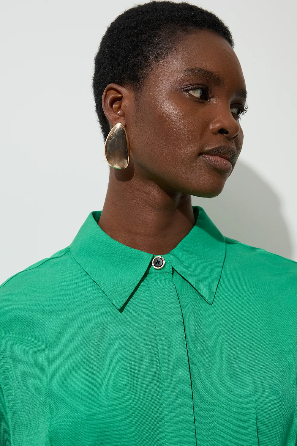 Premium Viscose Linen Woven Shirt Dress With Gold Buckle Belt BKK23398