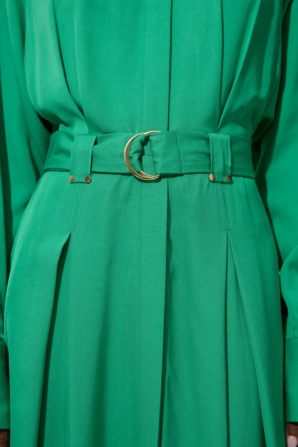 Premium Viscose Linen Woven Shirt Dress With Gold Buckle Belt BKK23398 3 Premium Viscose Linen Woven Shirt Dress With Gold Buckle Belt BKK23398