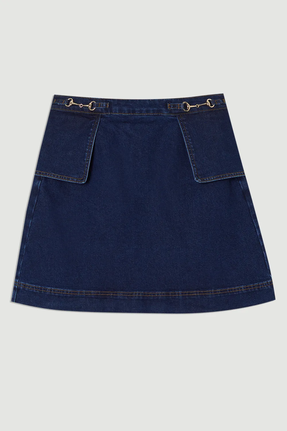 Stretch Denim Snaffle Trim Mini Skirt BKK23436
