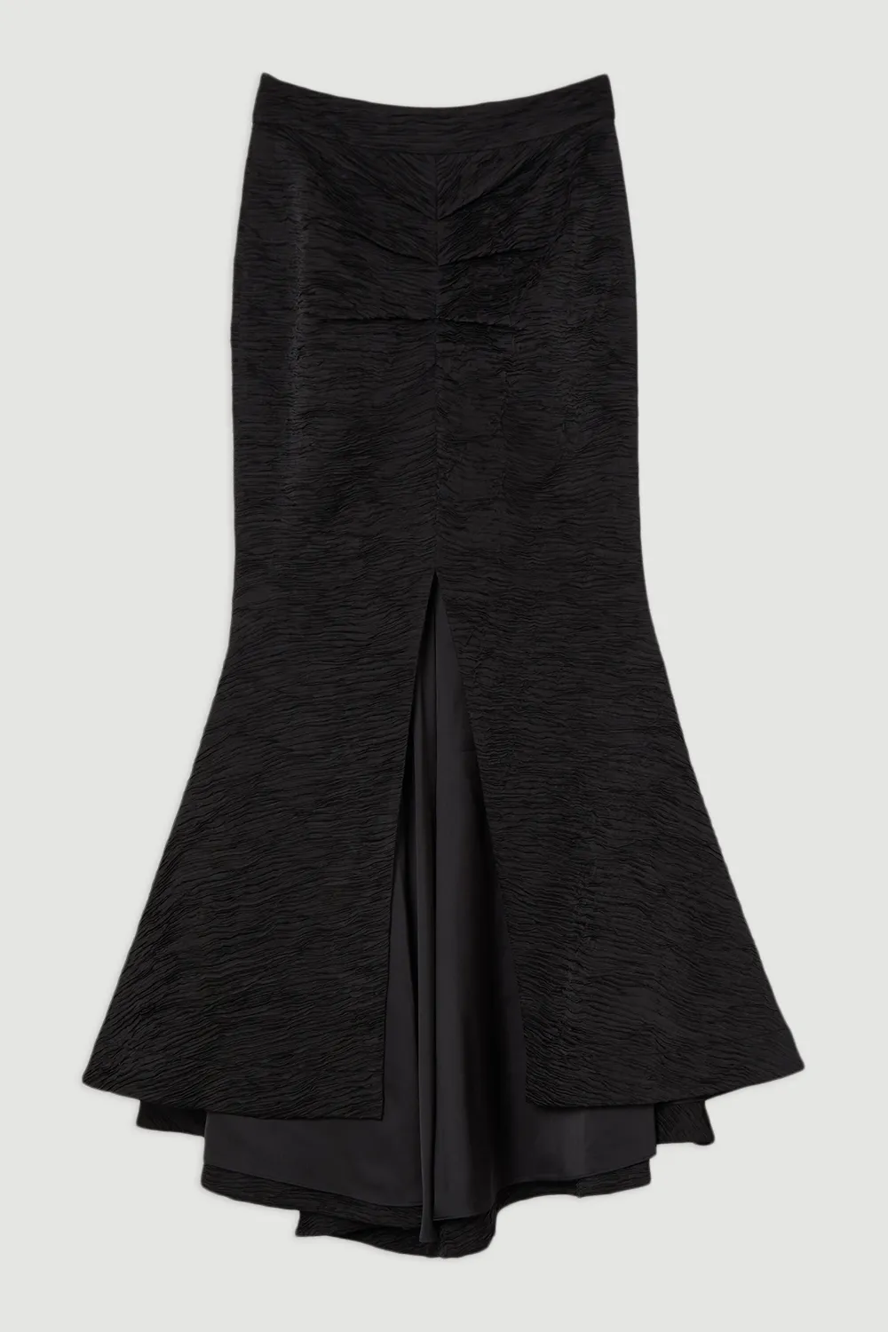 Crinkle Satin Pleated Tailored Maxi Skirt BKK23467