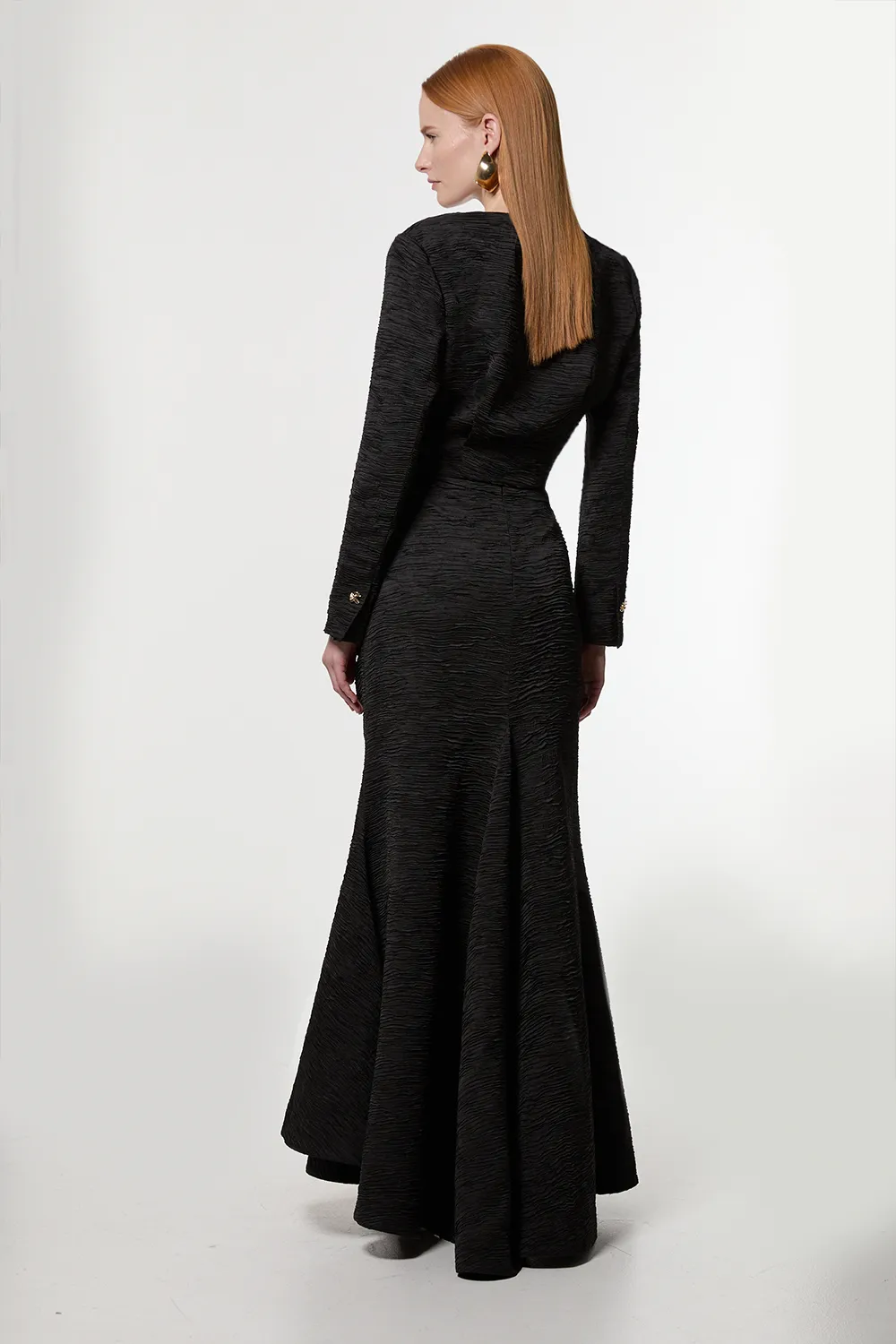 Crinkle Satin Pleated Tailored Maxi Skirt BKK23467