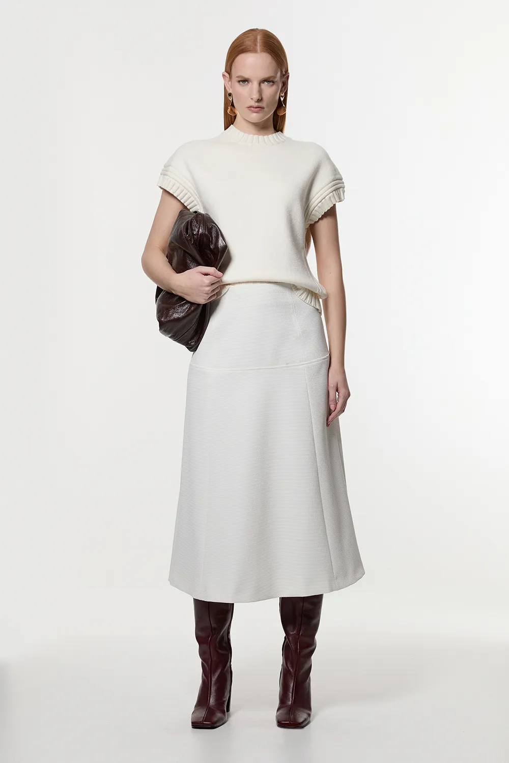 Tailored Textured Full Midi Skirt BKK23471
