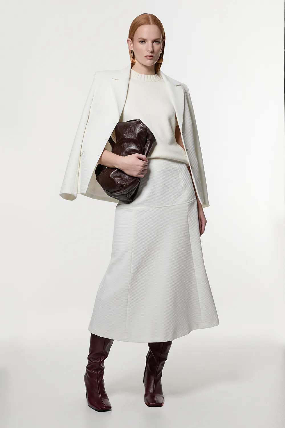 Tailored Textured Full Midi Skirt BKK23471