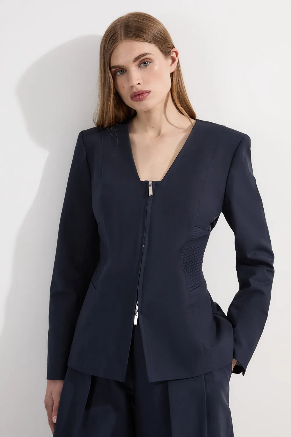 Archive Collection - Tailored Cotton Pintuck Grosgrain Zip Front Blazer BKK23507