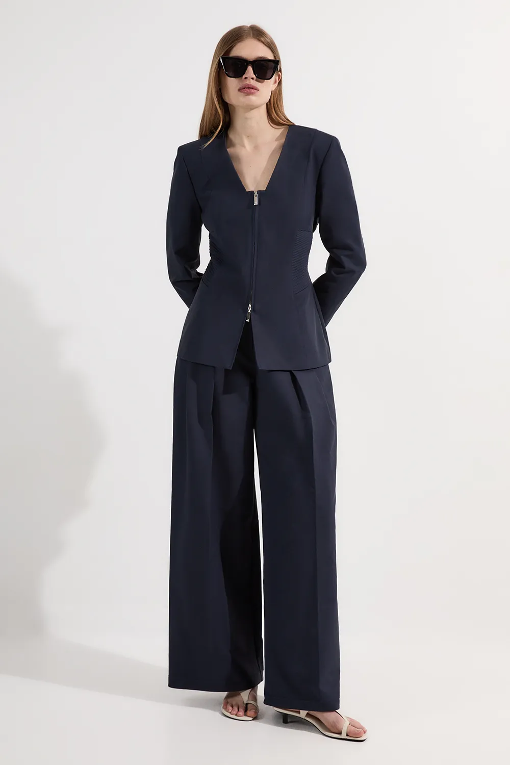 Archive Collection - Tailored Cotton Pintuck Grosgrain Zip Front Blazer BKK23507