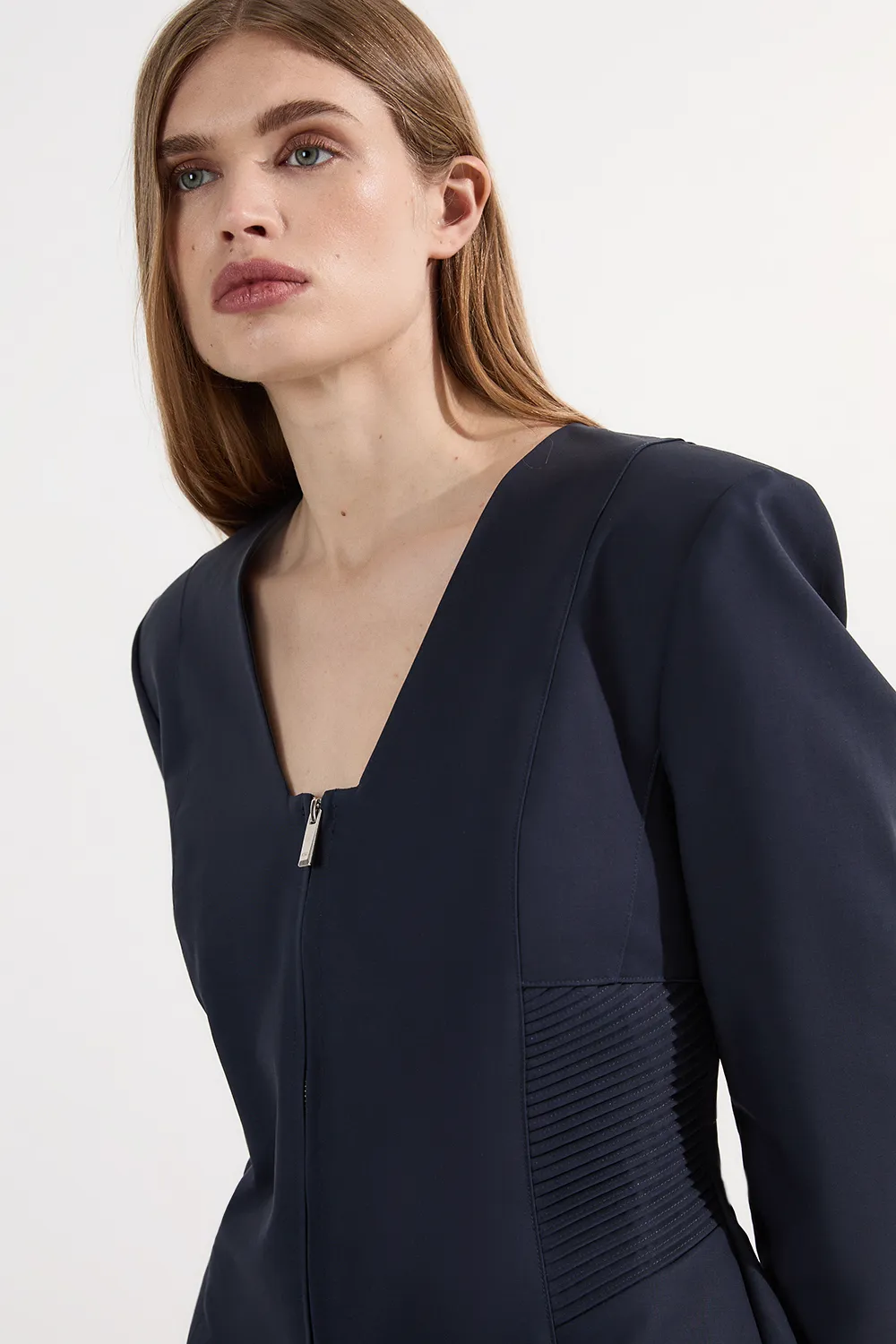 Archive Collection - Tailored Cotton Pintuck Grosgrain Zip Front Blazer BKK23507 3 Archive Collection - Tailored Cotton Pintuck Grosgrain Zip Front Blazer BKK23507