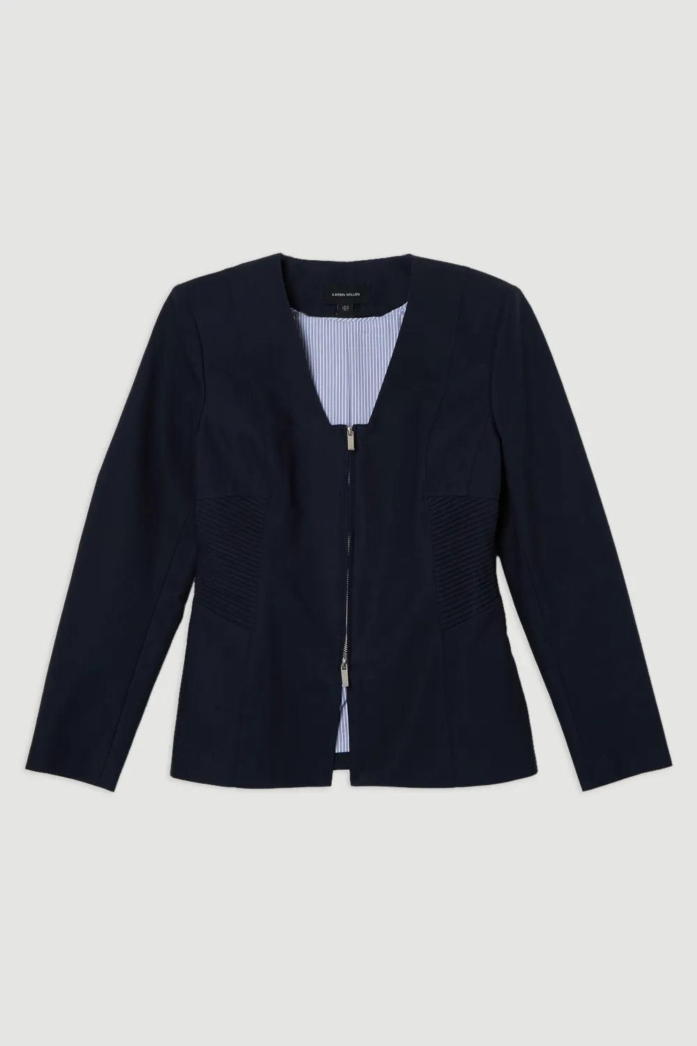Archive Collection - Tailored Cotton Pintuck Grosgrain Zip Front Blazer BKK23507 4 Archive Collection - Tailored Cotton Pintuck Grosgrain Zip Front Blazer BKK23507