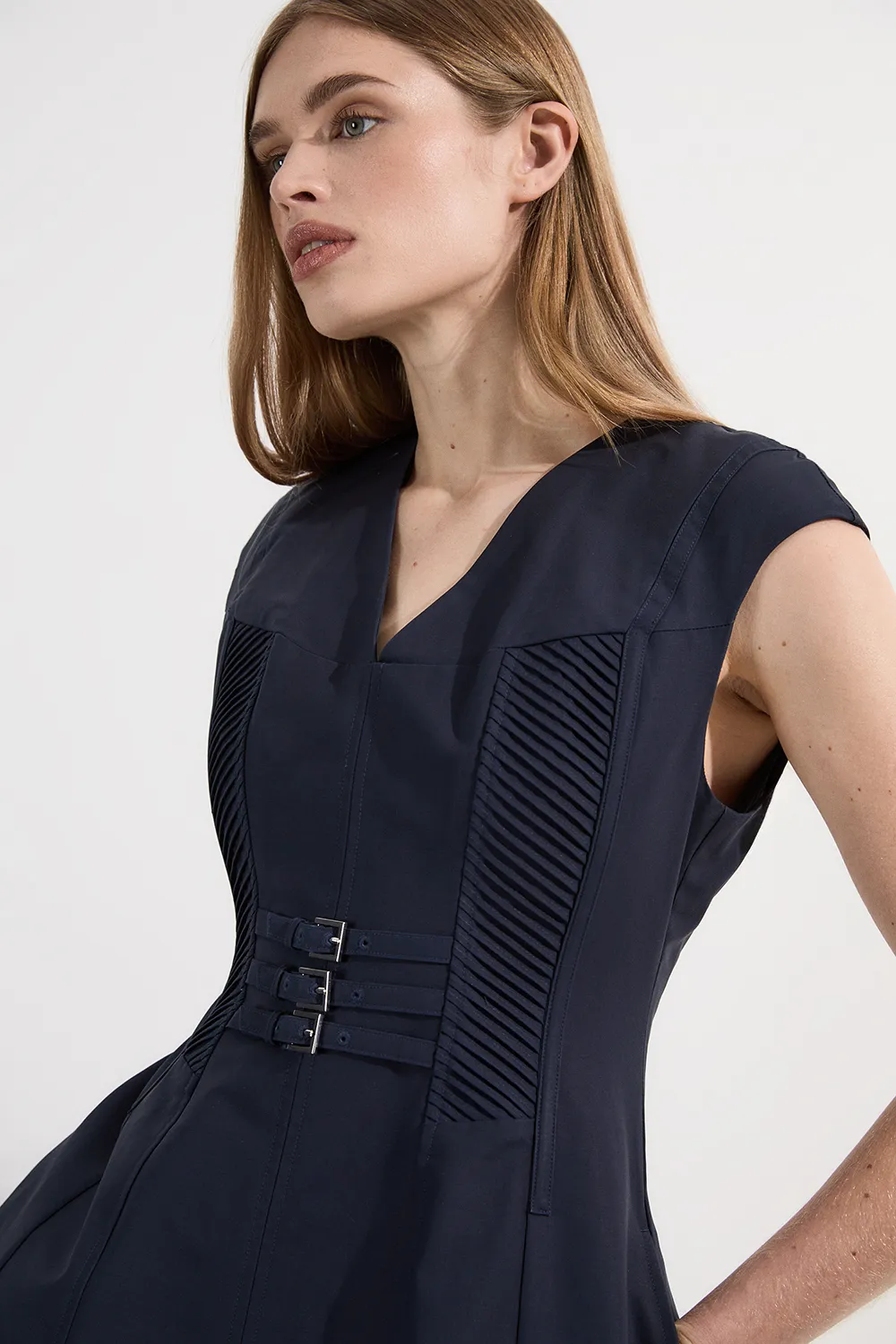 Archive Collection - Tailored Cotton Pintuck Grosgrain Corset Maxi Dress BKK23509