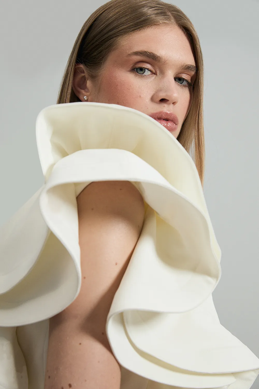 Drama Ruffle Tuxedo Tailored Pencil Maxi Dress BKK23510