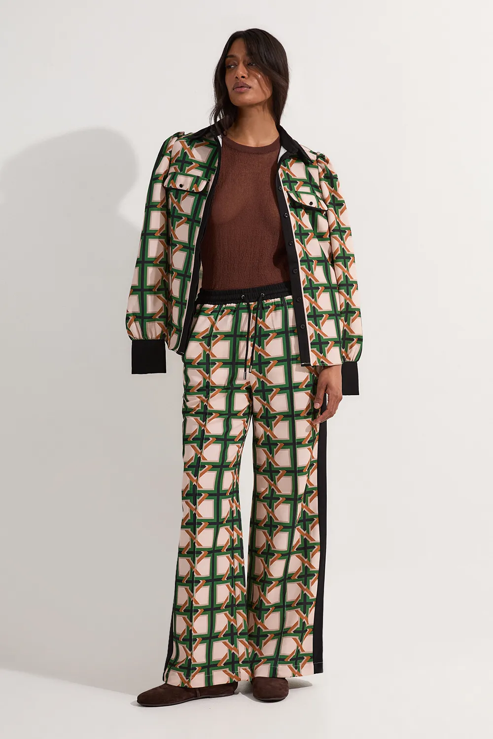 Twill Tie Border Print Long Sleeve Woven Shirt BKK23544