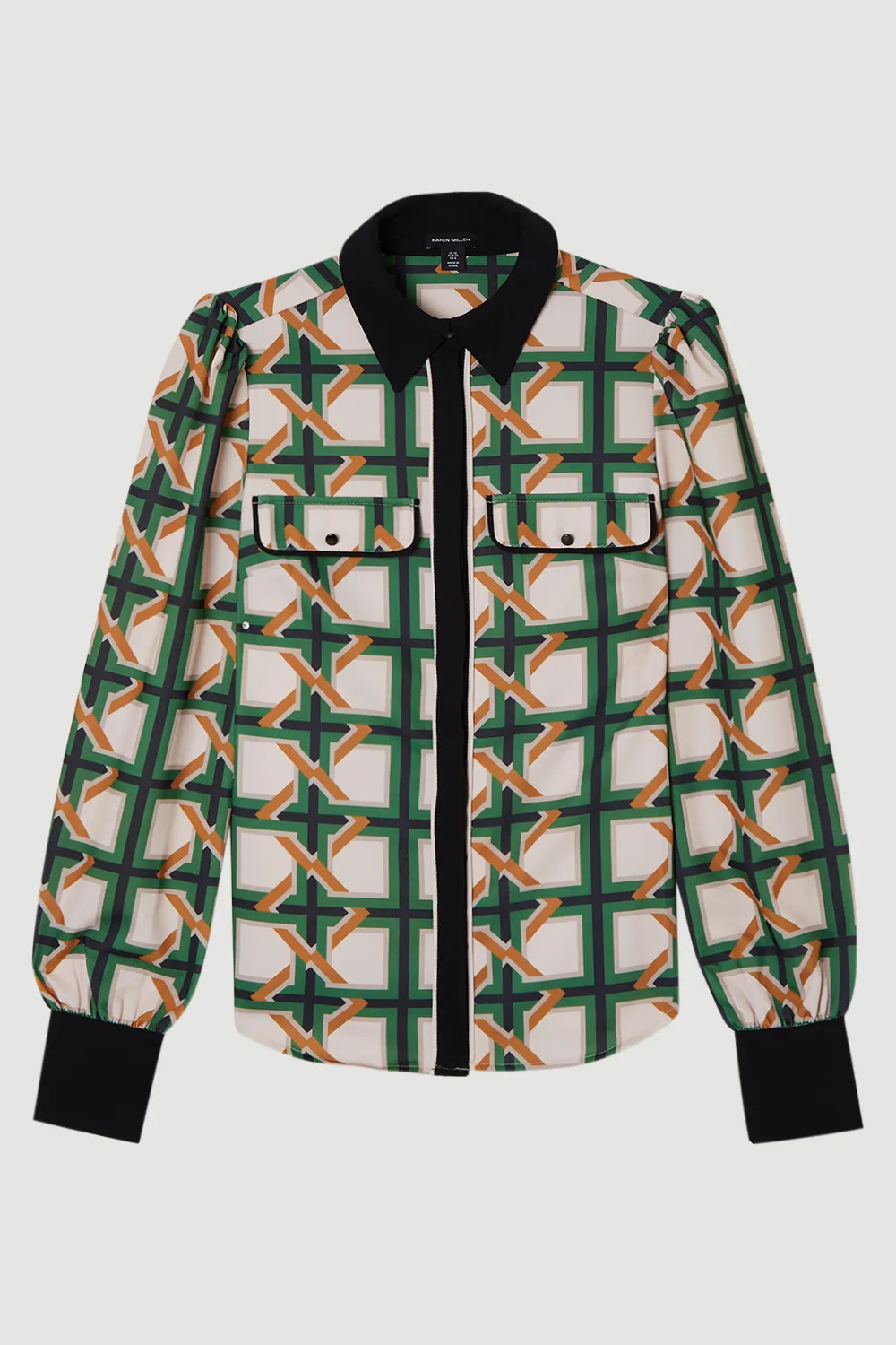 Twill Tie Border Print Long Sleeve Woven Shirt BKK23544