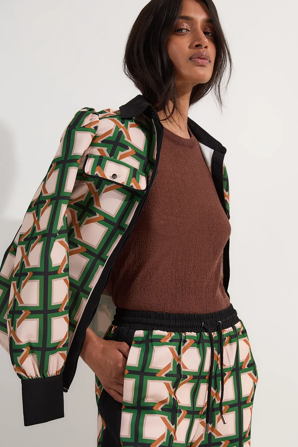 Twill Tie Border Print Long Sleeve Woven Shirt BKK23544