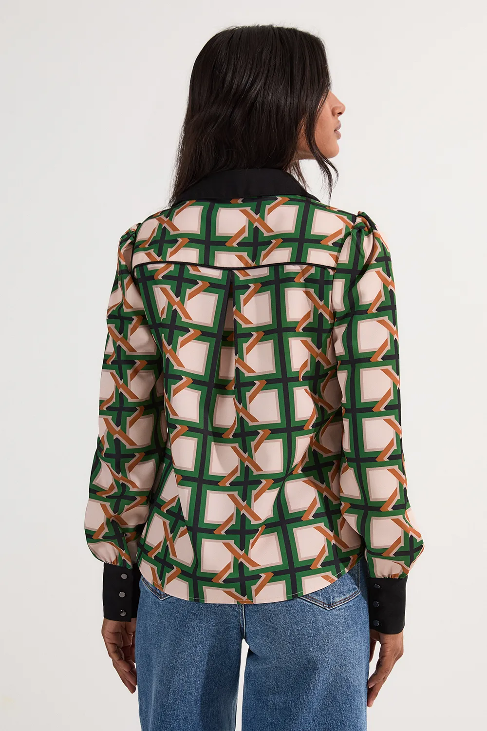 Twill Tie Border Print Long Sleeve Woven Shirt BKK23544