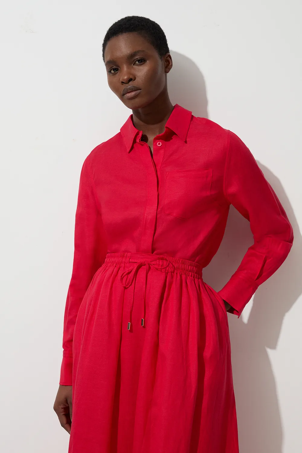 Viscose Linen Woven Long Sleeve Shirt BKK23576