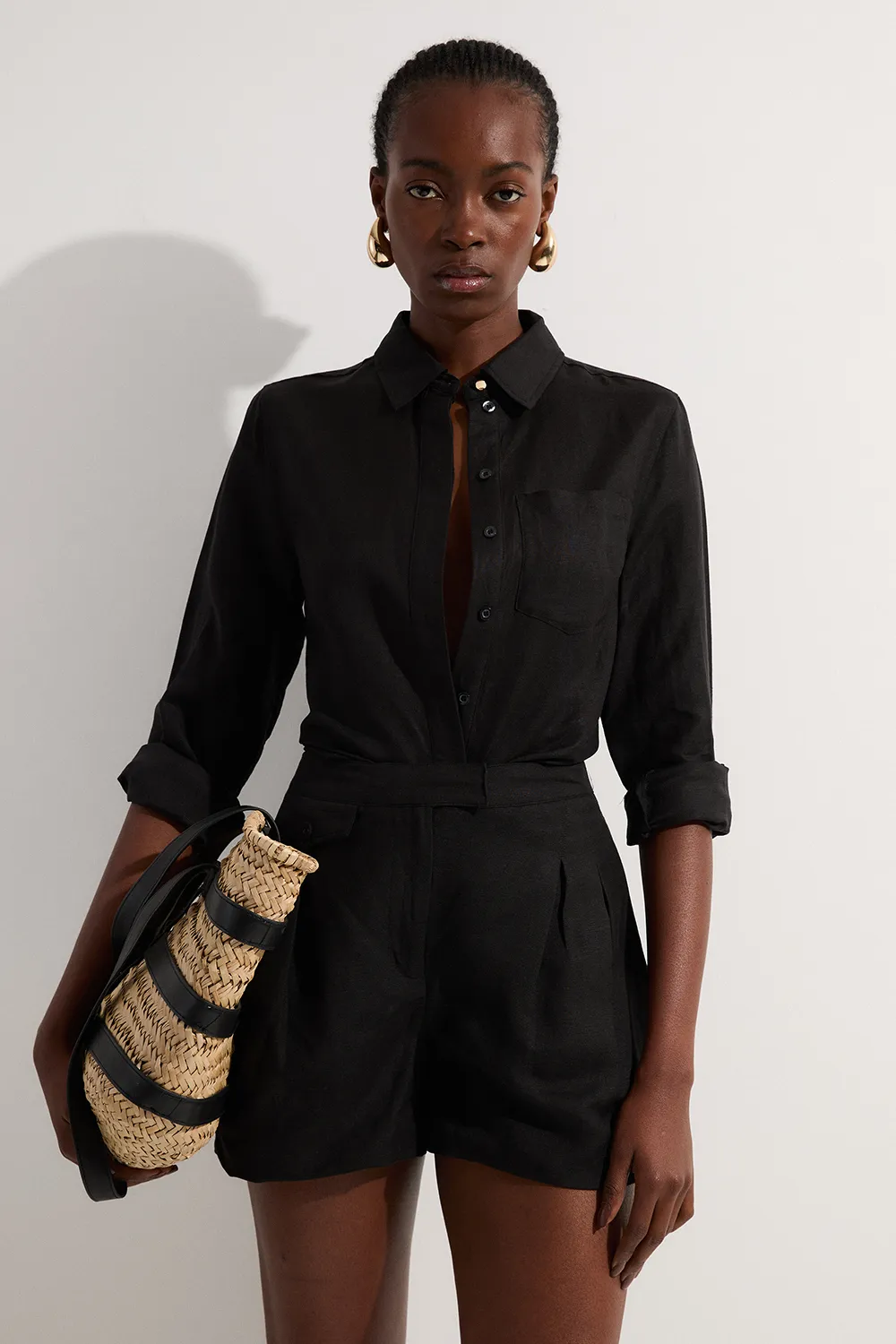 Viscose Linen Woven Pocket Detail Short BKK23577