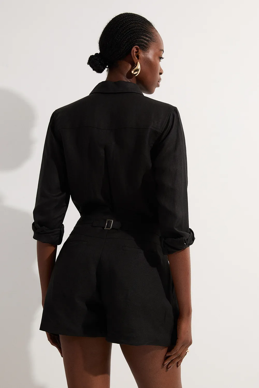 Viscose Linen Woven Pocket Detail Short BKK23577