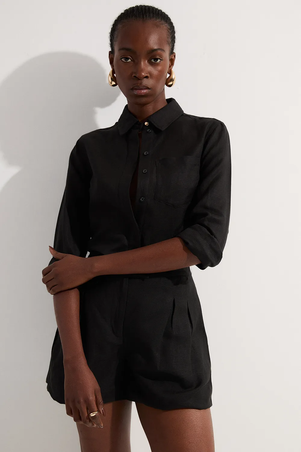 Viscose Linen Woven Pocket Detail Short BKK23577