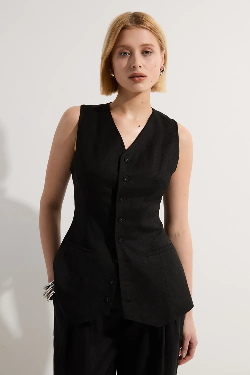 Viscose Linen Woven Longline Vest BKK23578