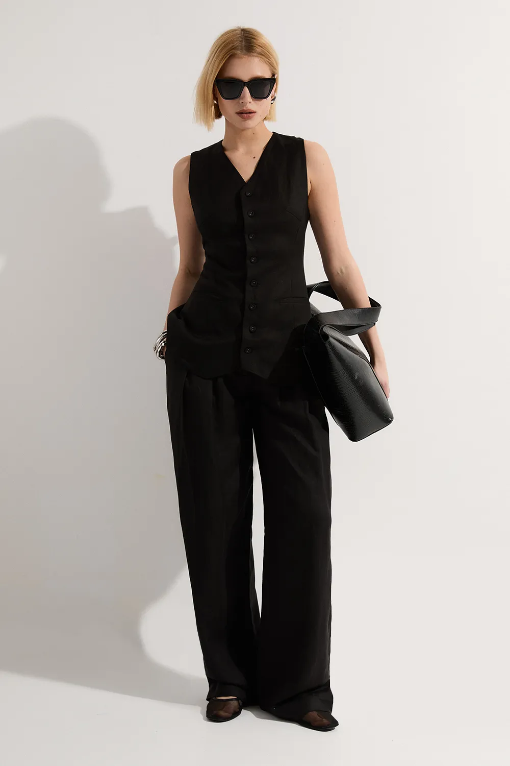 Viscose Linen Woven Longline Vest BKK23578