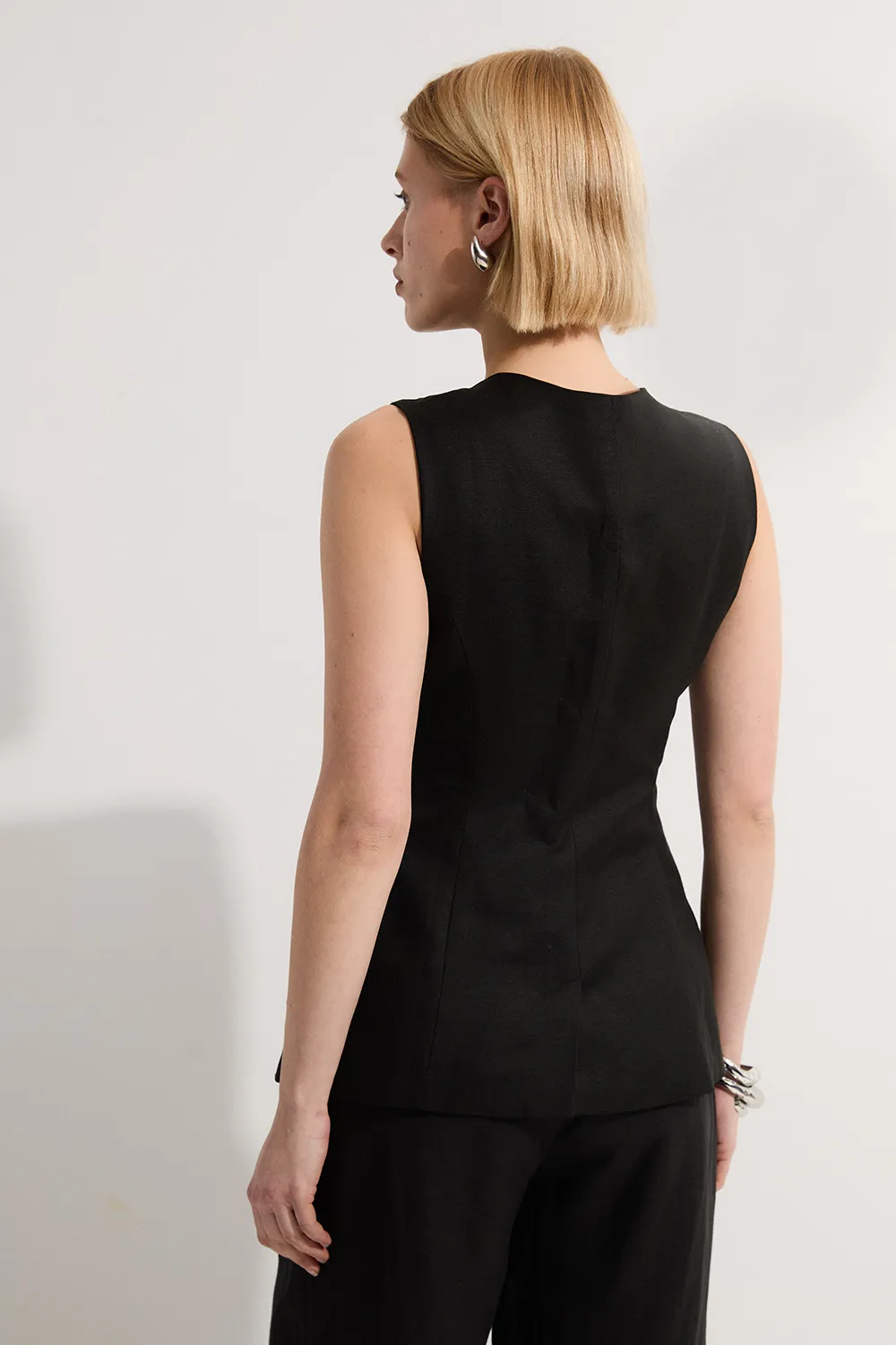 Viscose Linen Woven Longline Vest BKK23578 5 Viscose Linen Woven Longline Vest BKK23578