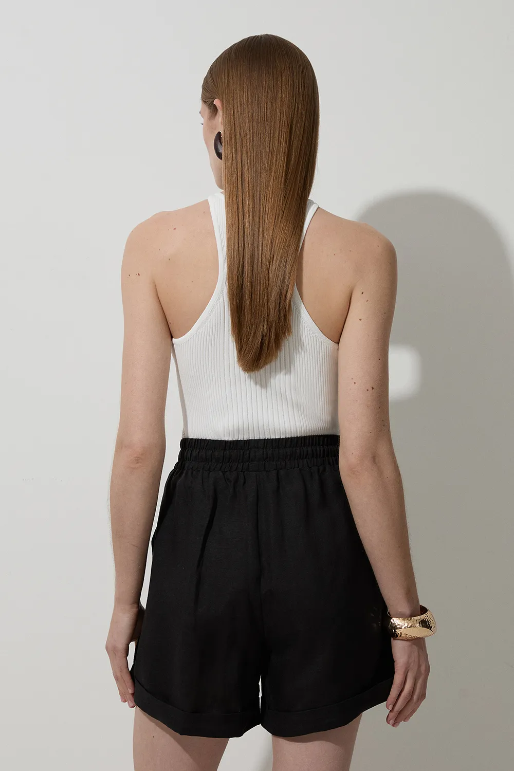 Viscose Linen Tie Waist Woven Short BKK23589