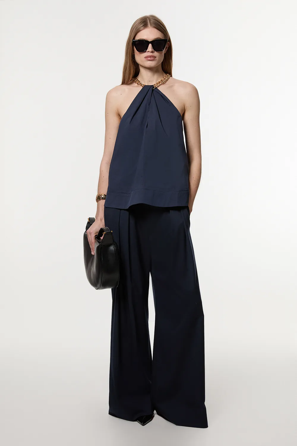 Cotton Poplin Chain Halter Neck Woven Shirt BKK23623