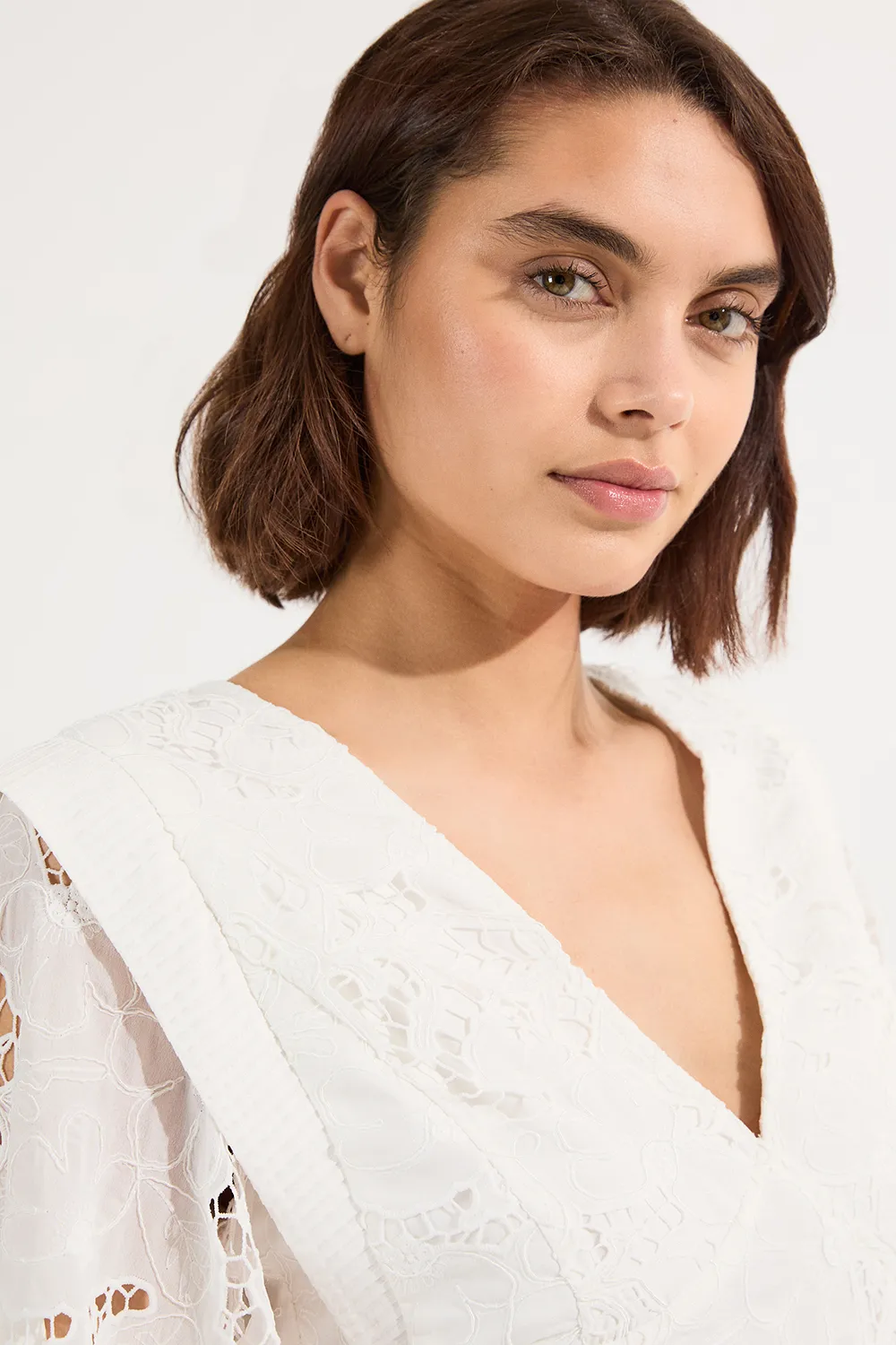 Cutwork Eyelet Drama Sleeve Woven Blouse BKK23690