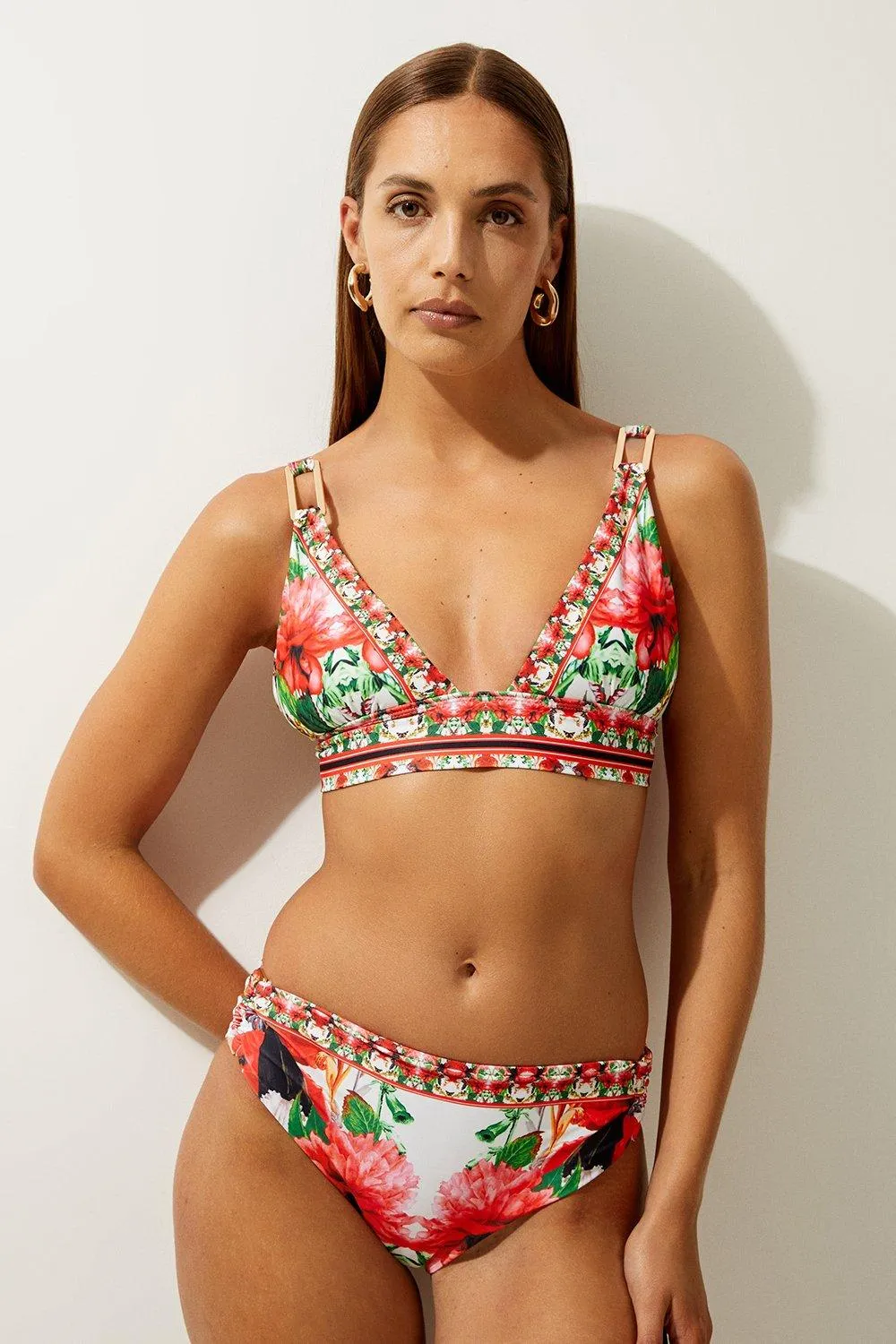Mirror Floral Print Trim Detail Bikini Top BKK17415