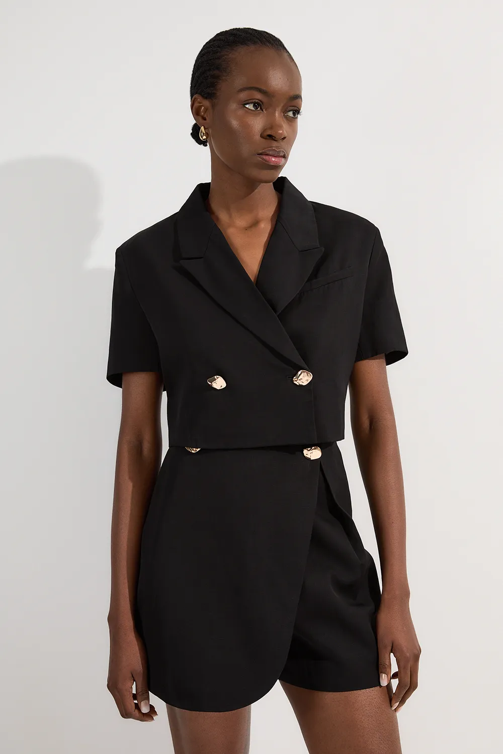 Viscose Linen Tailored Crop Short Sleeve Blazer BKK23755 5 Viscose Linen Tailored Crop Short Sleeve Blazer BKK23755