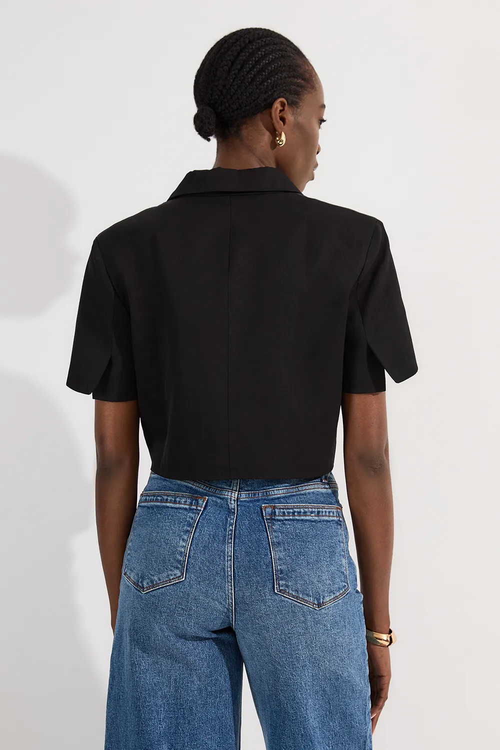 Viscose Linen Tailored Crop Short Sleeve Blazer BKK23755 6 Viscose Linen Tailored Crop Short Sleeve Blazer BKK23755