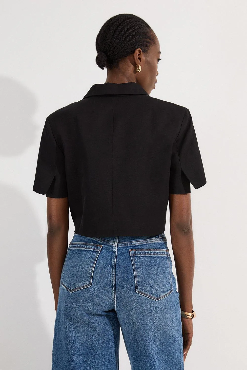 Viscose Linen Tailored Crop Short Sleeve Blazer BKK23755 7 Viscose Linen Tailored Crop Short Sleeve Blazer BKK23755