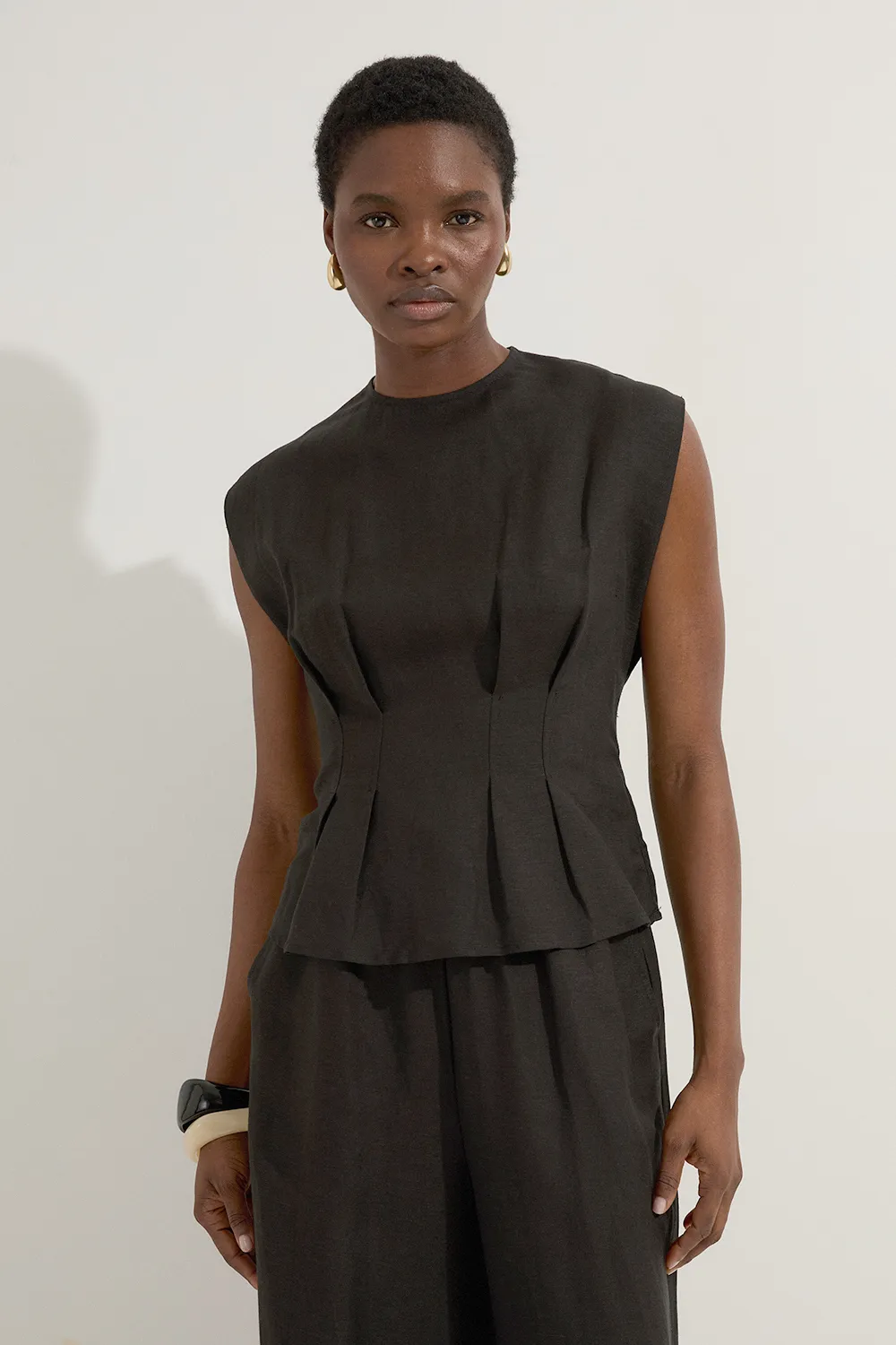 Viscose Linen Pintuck Woven Top BKK23801