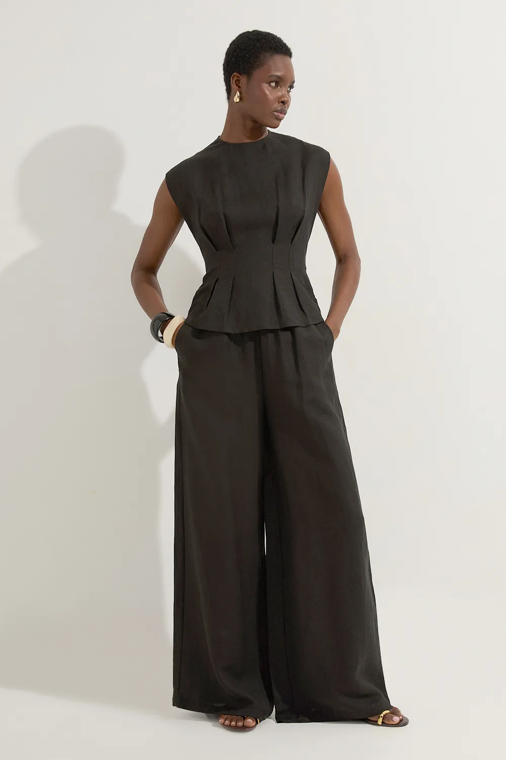 Viscose Linen Pintuck Woven Top BKK23801