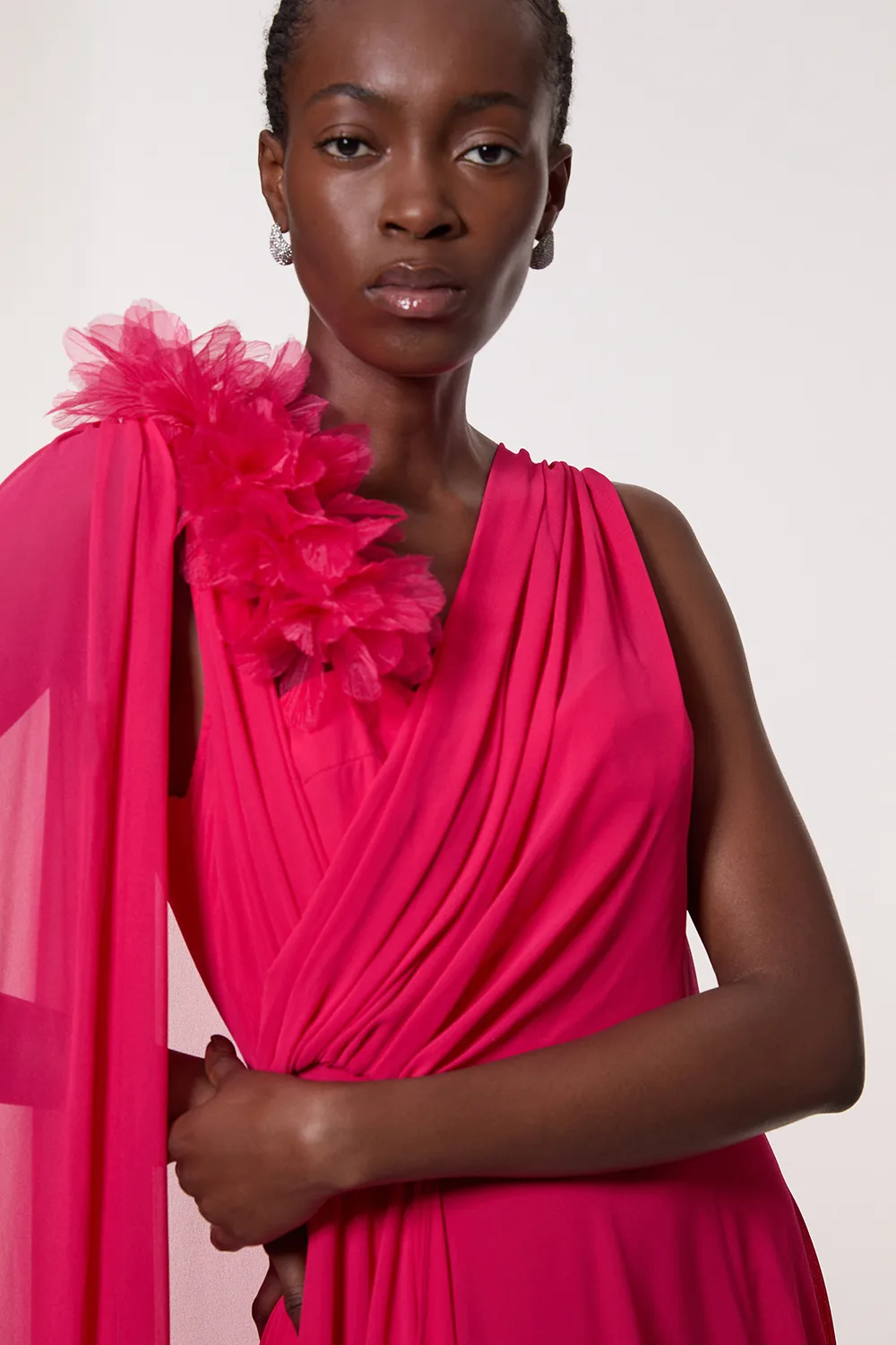 Georgette Pleated Bustier Cape Back Woven Maxi Dress BKK23803 3 Georgette Pleated Bustier Cape Back Woven Maxi Dress BKK23803