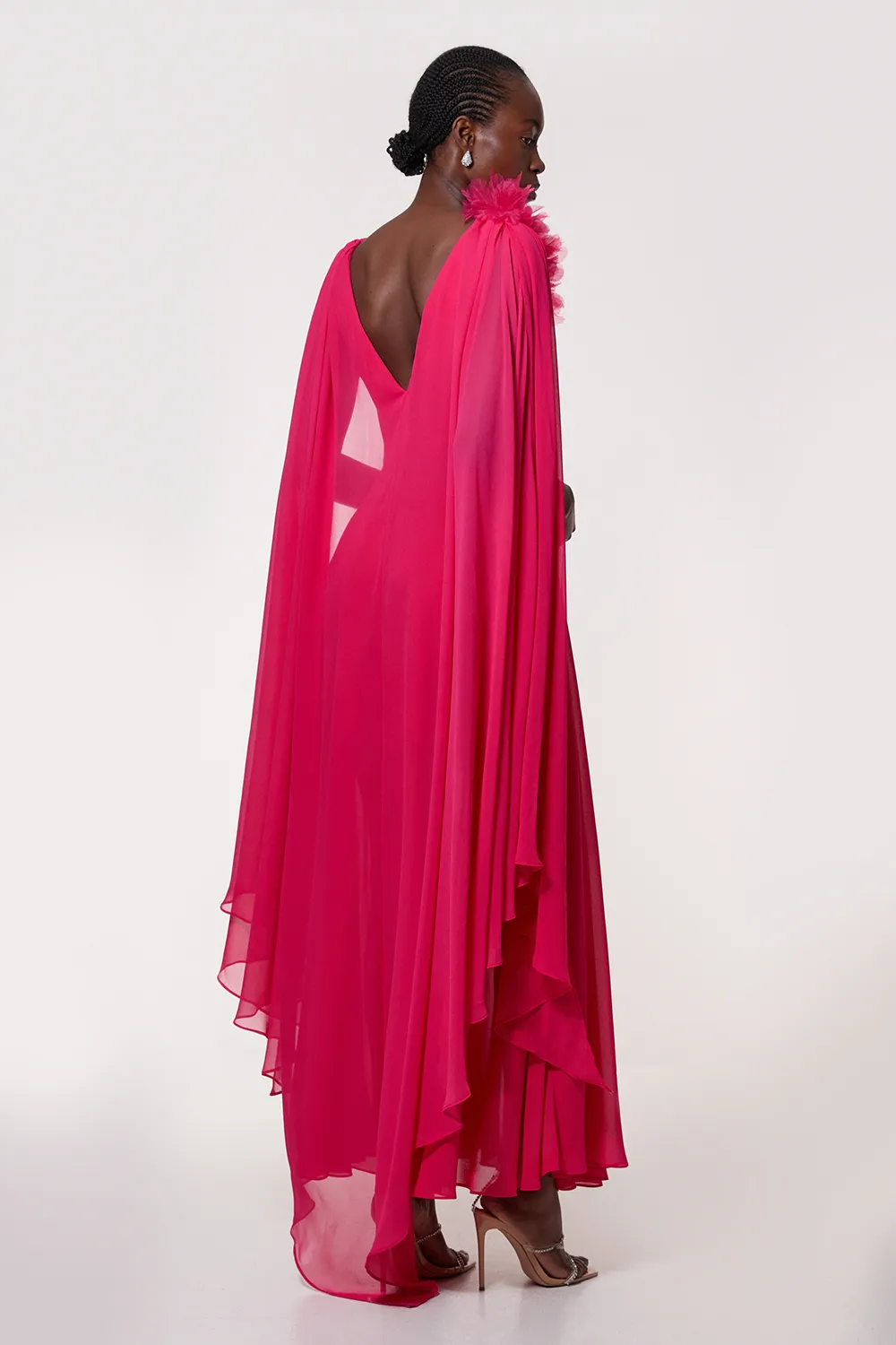 Georgette Pleated Bustier Cape Back Woven Maxi Dress BKK23803 5 Georgette Pleated Bustier Cape Back Woven Maxi Dress BKK23803