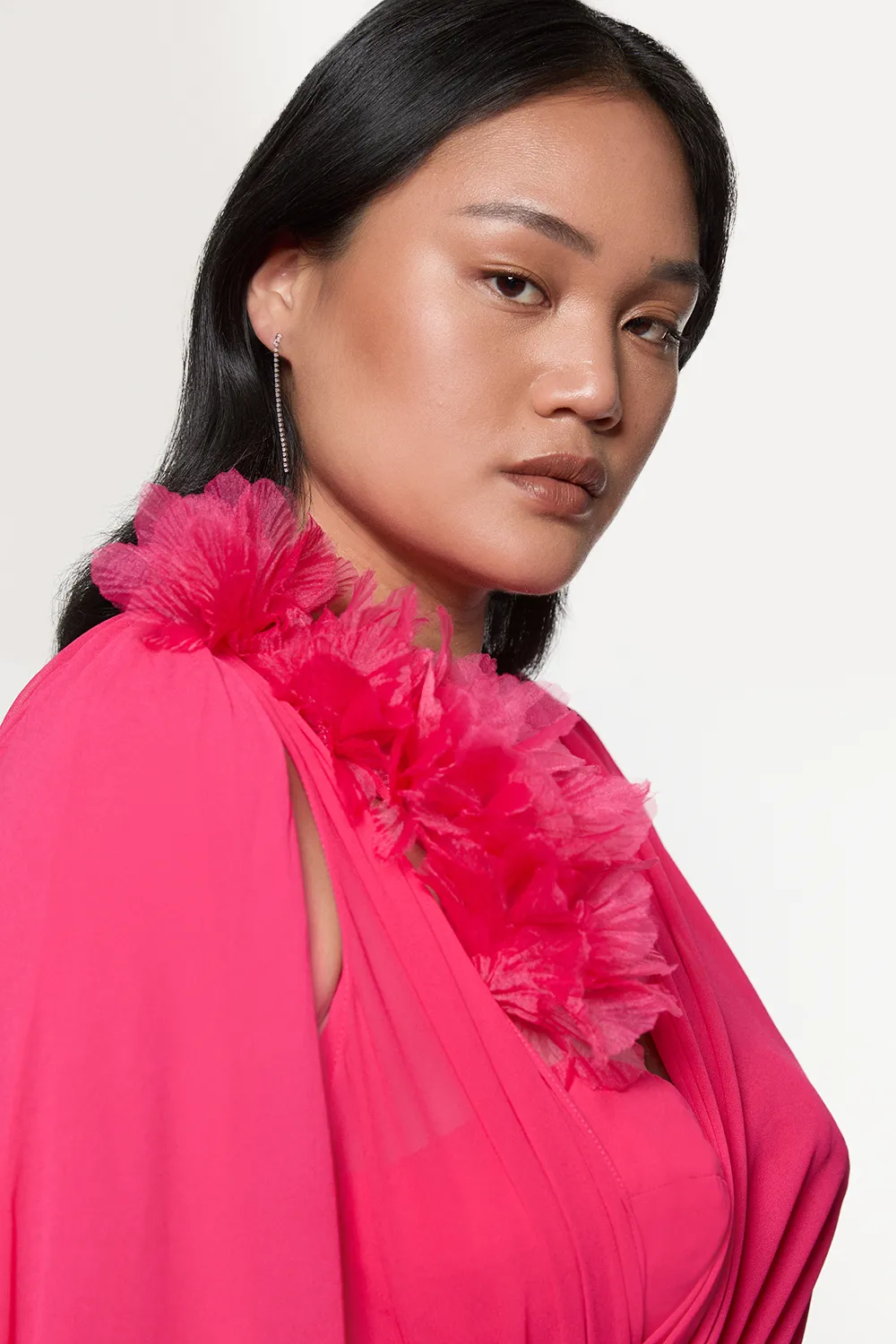 Plus Size Georgette Pleated Bustier Cape Back Woven Maxi Dress BKK23804 3 Plus Size Georgette Pleated Bustier Cape Back Woven Maxi Dress BKK23804