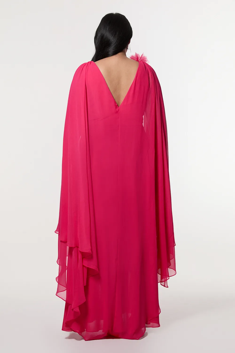 Plus Size Georgette Pleated Bustier Cape Back Woven Maxi Dress BKK23804 5 Plus Size Georgette Pleated Bustier Cape Back Woven Maxi Dress BKK23804